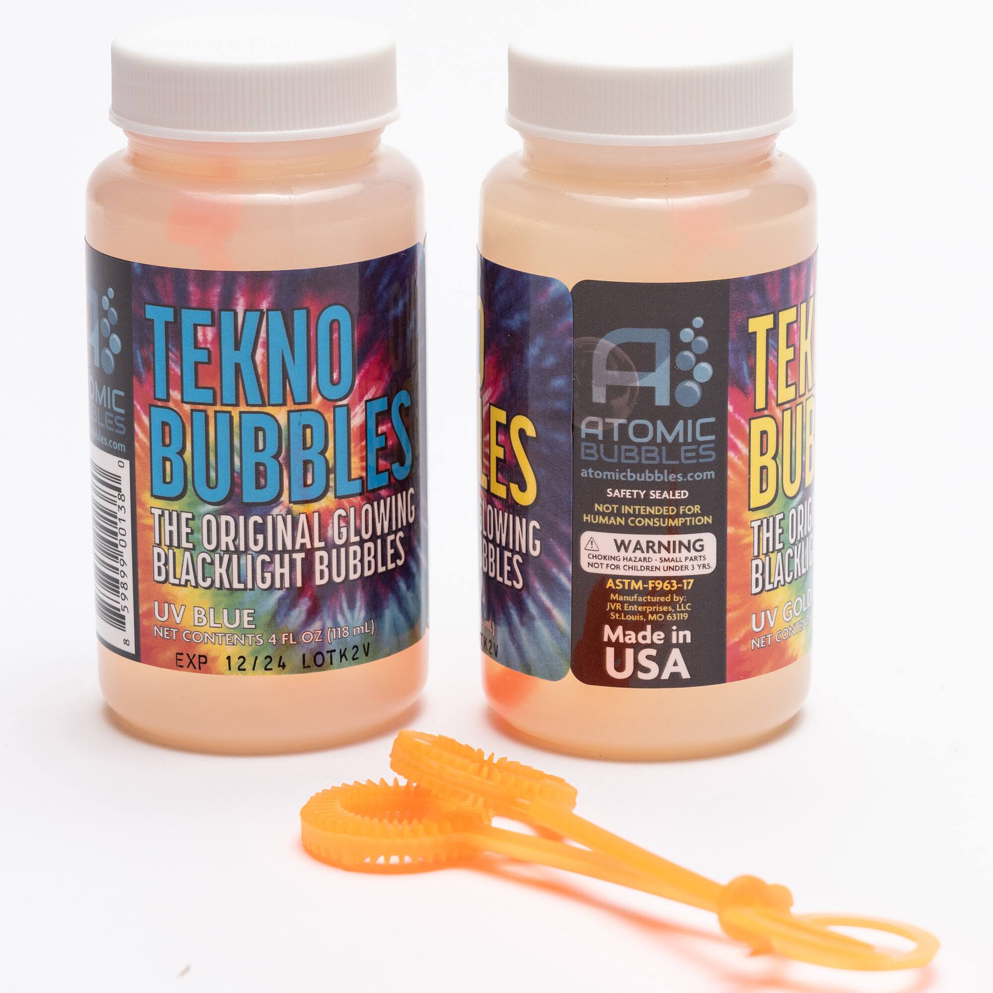 Atomic Bubbles 4oz. Blue & Gold Tekno Bubbles Bottles Set